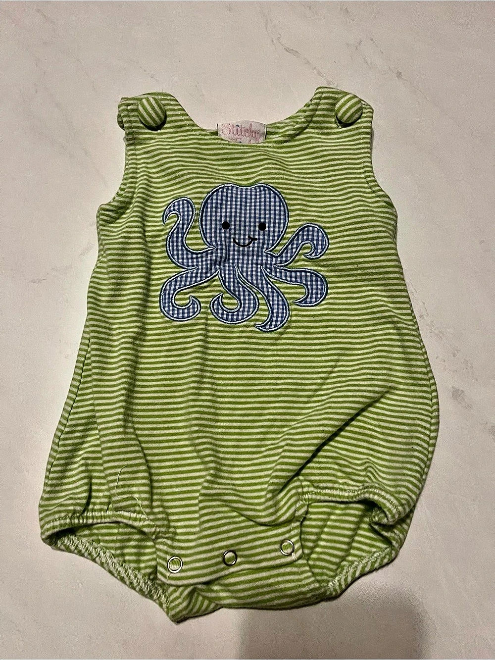 Stitchy Fish Baby Green Striped Octopus Bodysuit